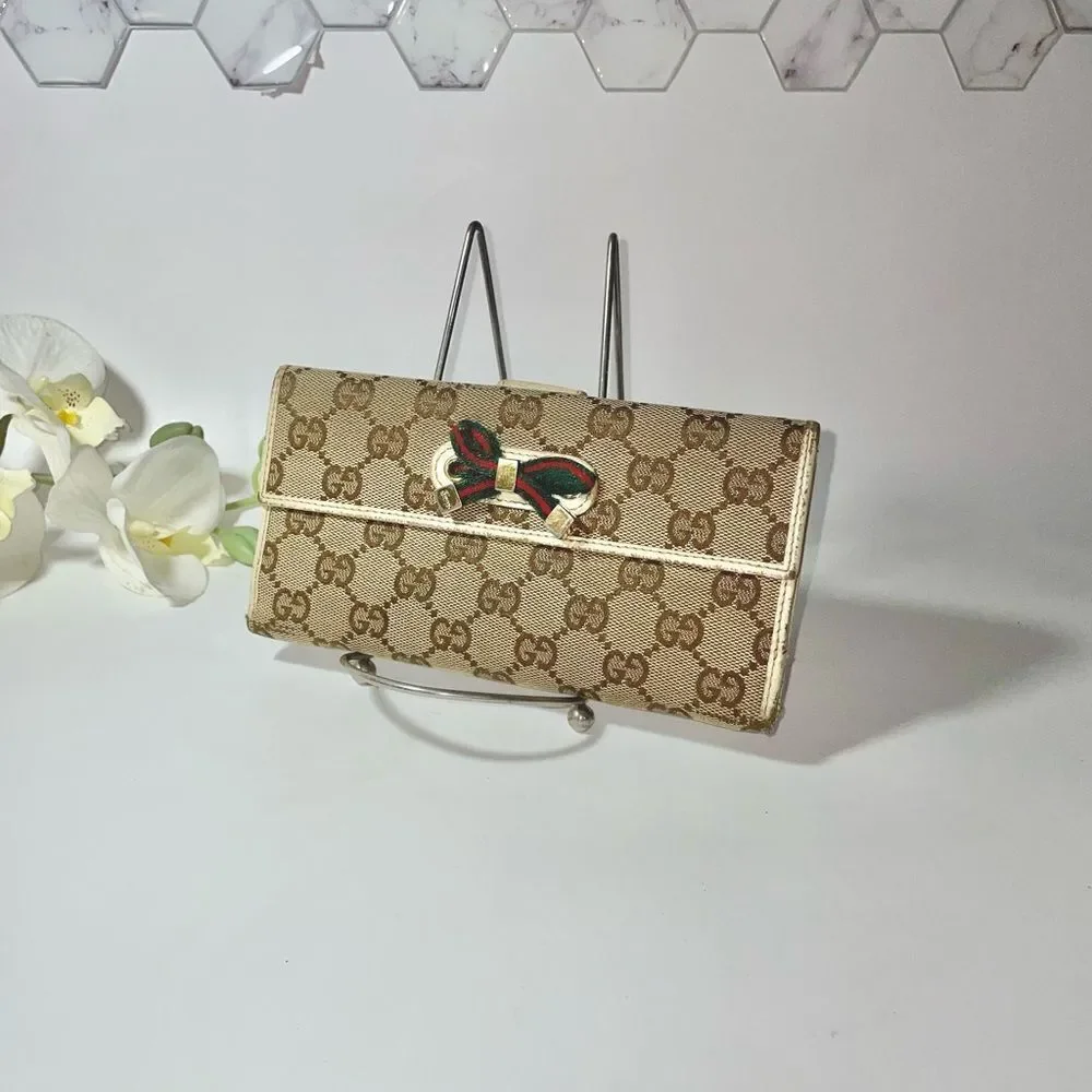 Gucci GG Logo Canvas Leather Trim Continental Wallet - Picture 2 of 15